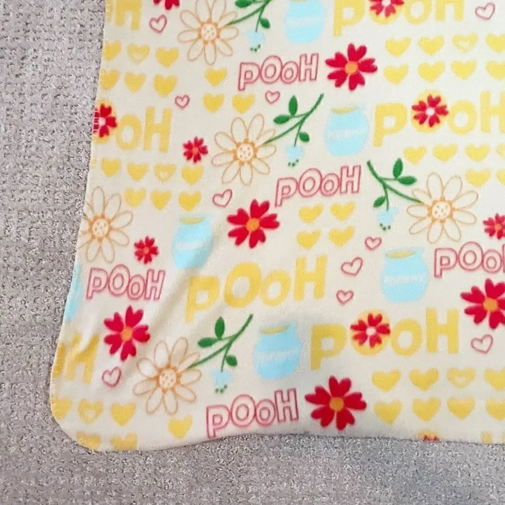 Disney Pooh Yellow Fleece Blanket Soft Nursery Honey Pot Pink Floral Vintage